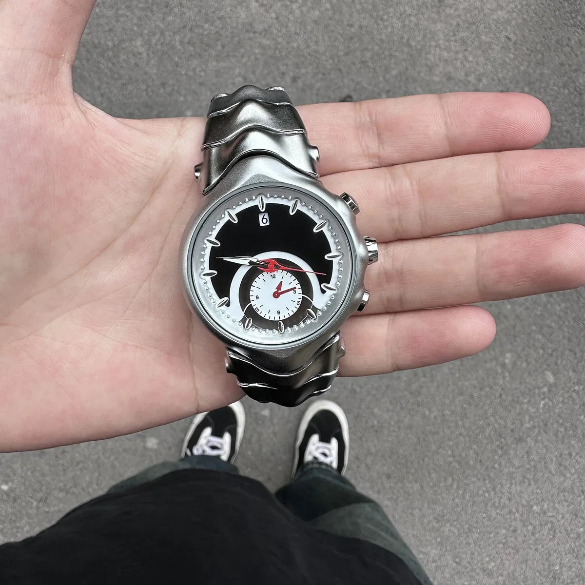 Y2K Creative Black Silver Unique Fake Dial Quartz Watches Men Different Waterproof Watch Man Luminous Steel Watch Male Clock