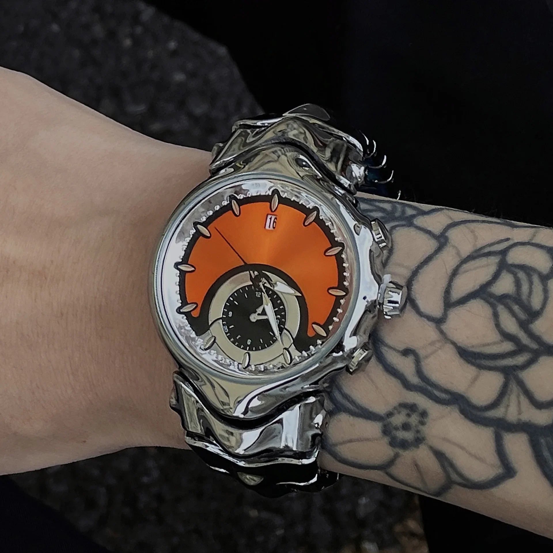 Y2K Creative Black Silver Unique Fake Dial Quartz Watches Men Different Waterproof Watch Man Luminous Steel Watch Male Clock