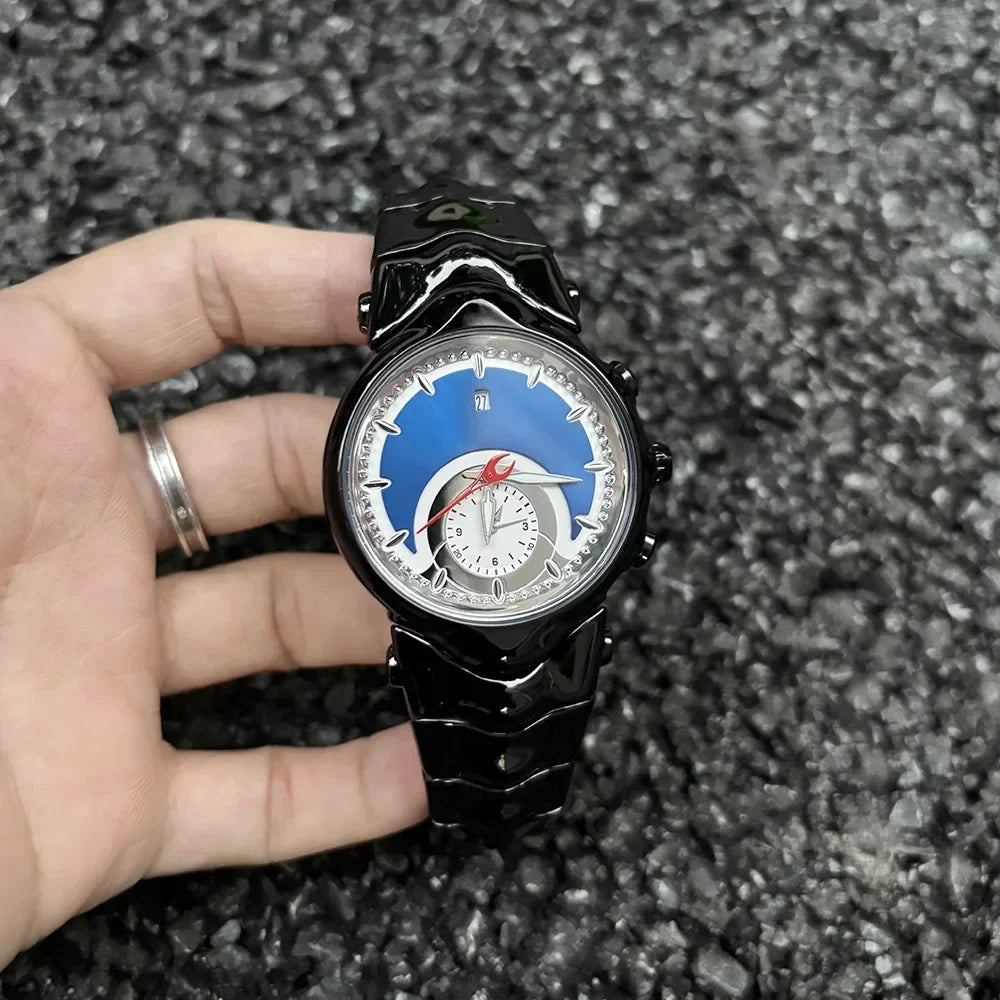 Y2K Creative Black Silver Unique Fake Dial Quartz Watches Men Different Waterproof Watch Man Luminous Steel Watch Male Clock