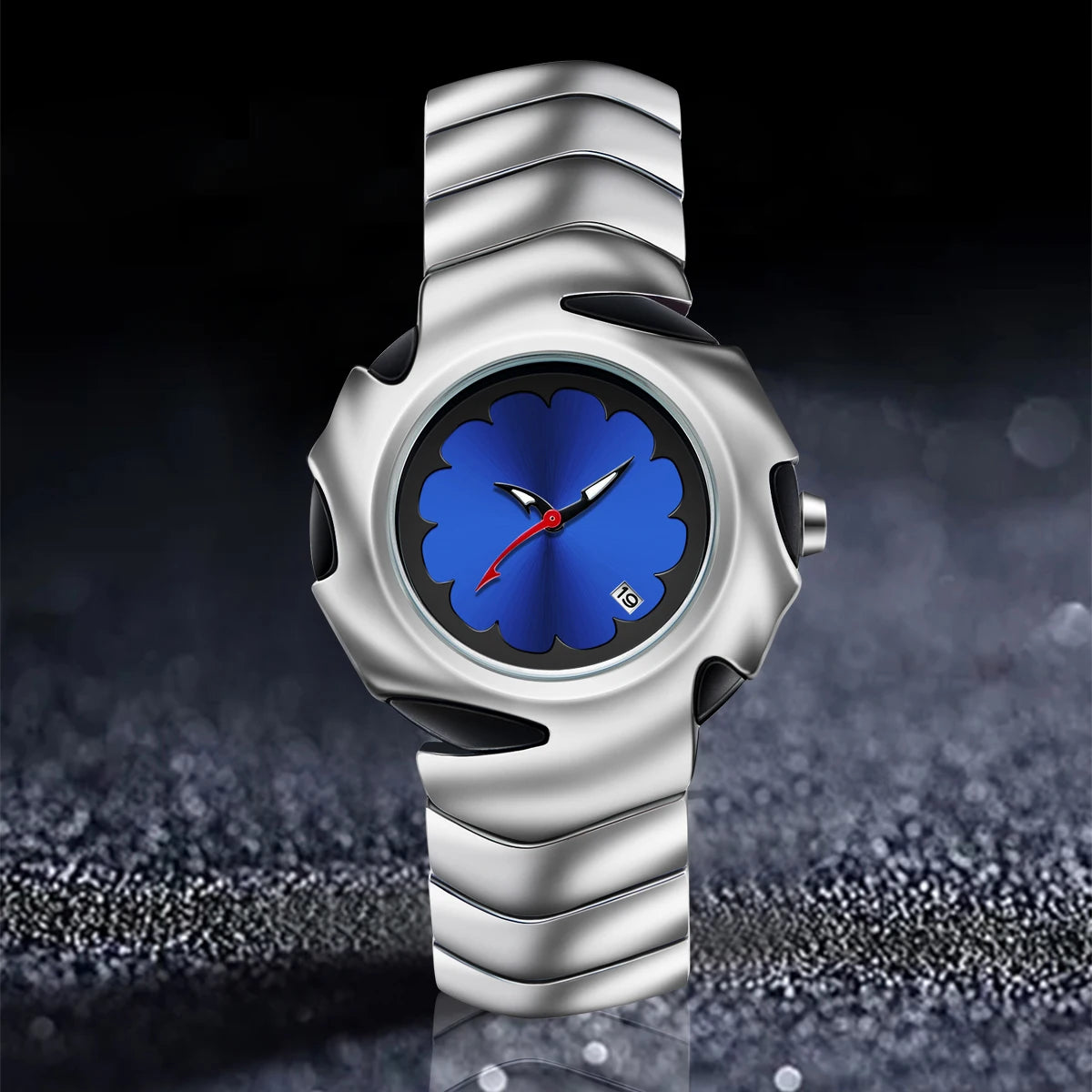 Men'S Y2K Unique Blade Fashion Stainless Steel Black Blue Luxury Top Analog Quartz Waterproof Dress Wristwatches