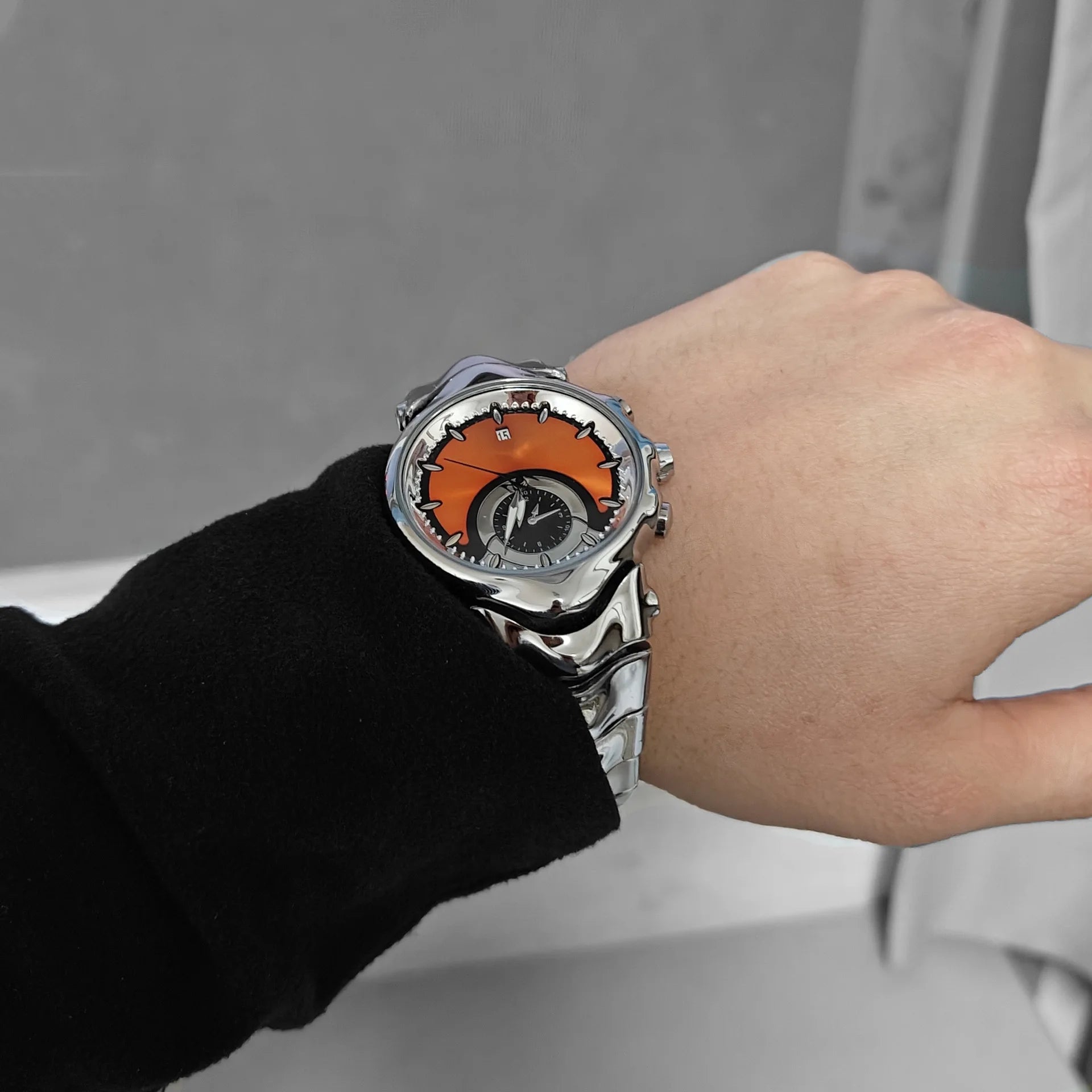 Y2K Creative Black Silver Unique Fake Dial Quartz Watches Men Different Waterproof Watch Man Luminous Steel Watch Male Clock